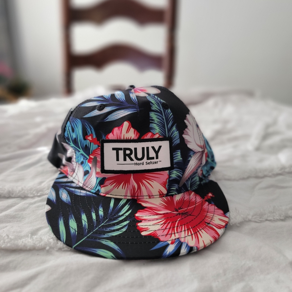 Truly Seltzer Tropical Print Black Background Cap